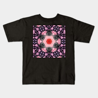 Crystal Hearts and Flowers Valentines Kaleidoscope pattern (Seamless) 43 Kids T-Shirt